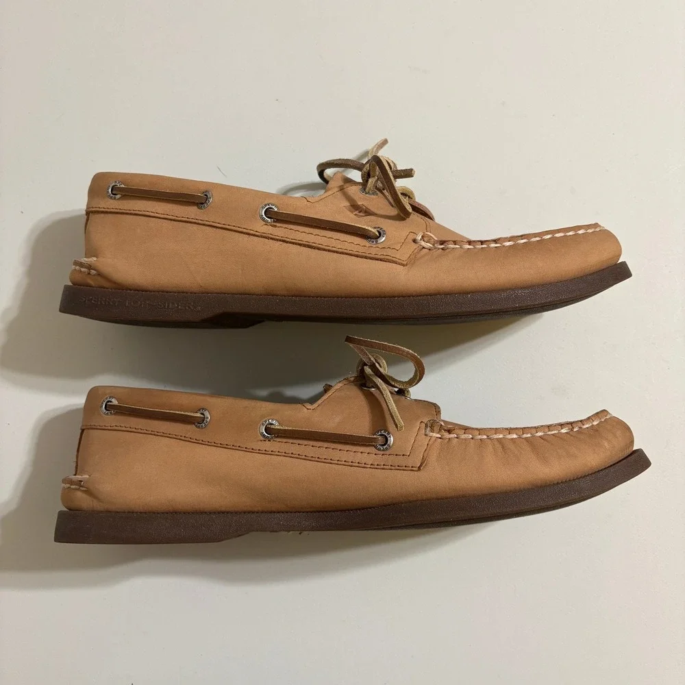Sperry Mens Gold Cup Boat Shoes 11W Tan Leather Authentic Original Top-Sider